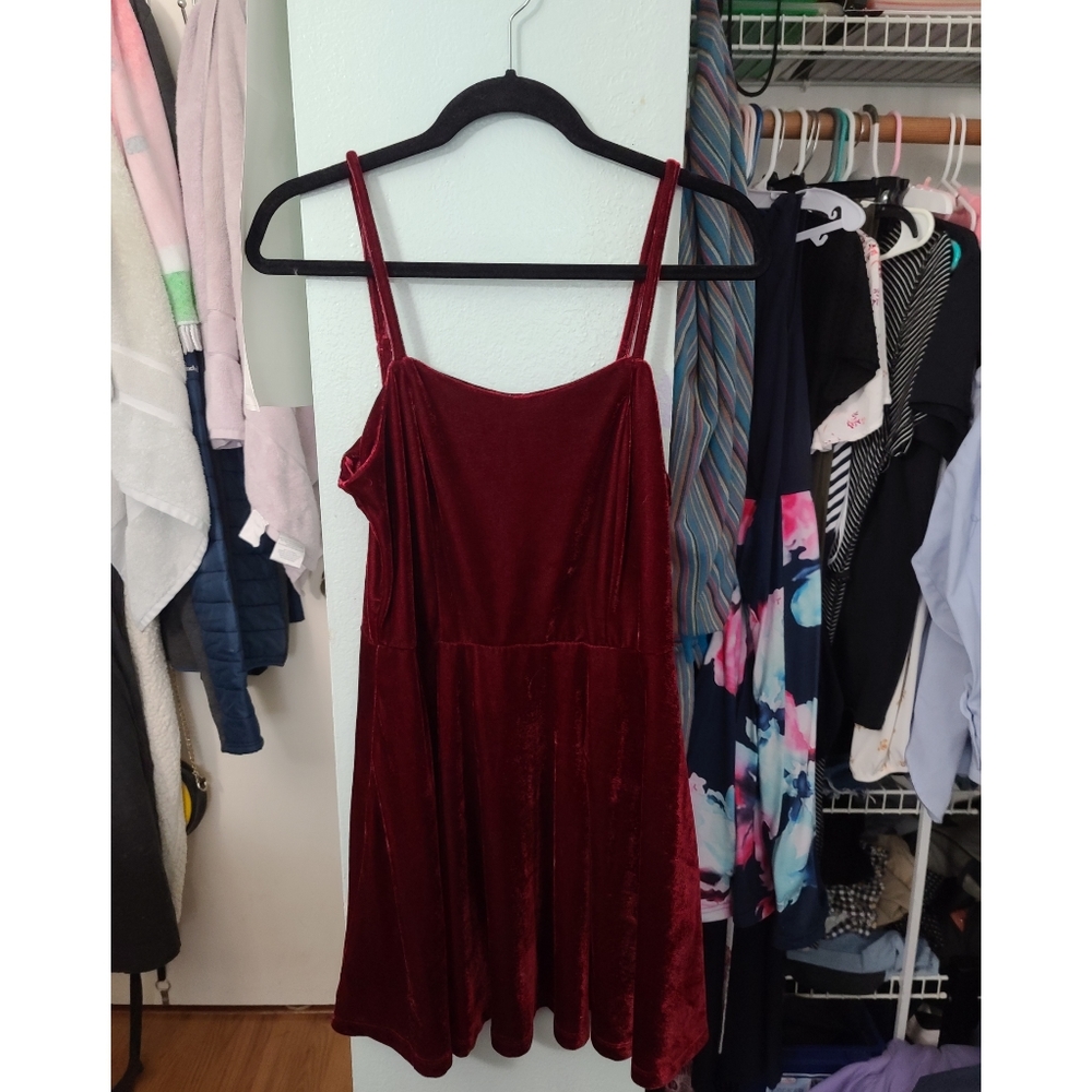 Red Faux Velvet Dress